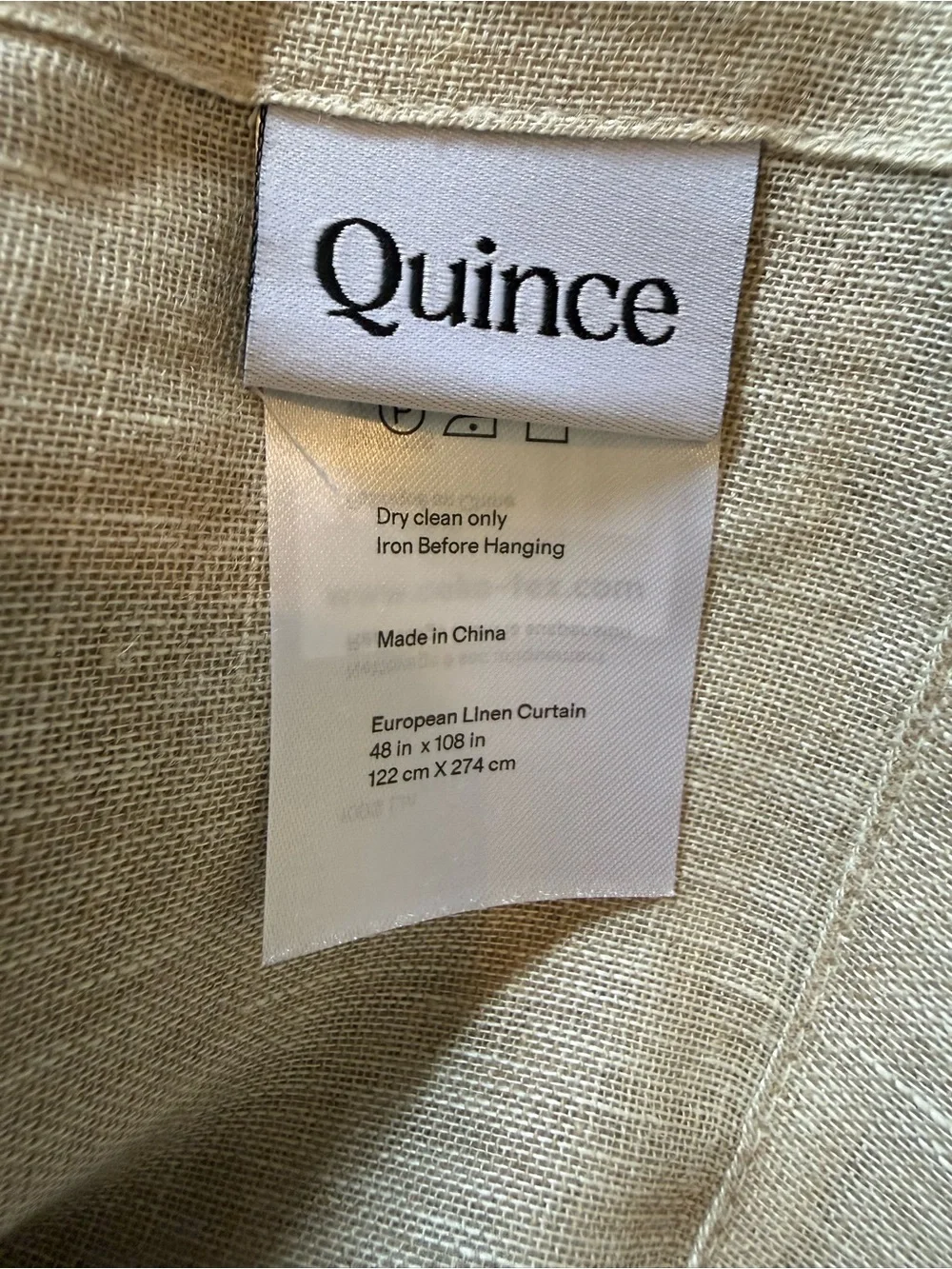 Quince Natural Beige European Linen Light Filtering Curtain 48x108